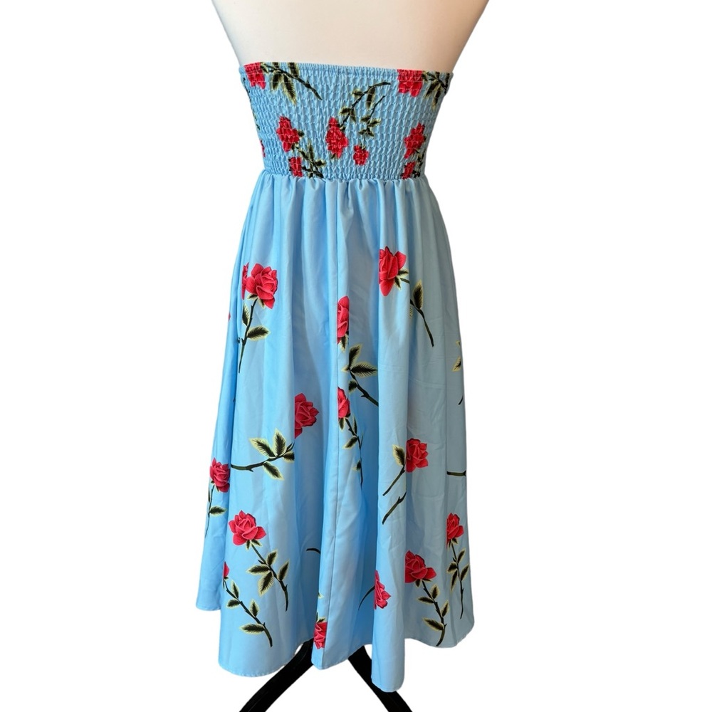 Blue Floral Strapless Dress - Picture 10 of 11